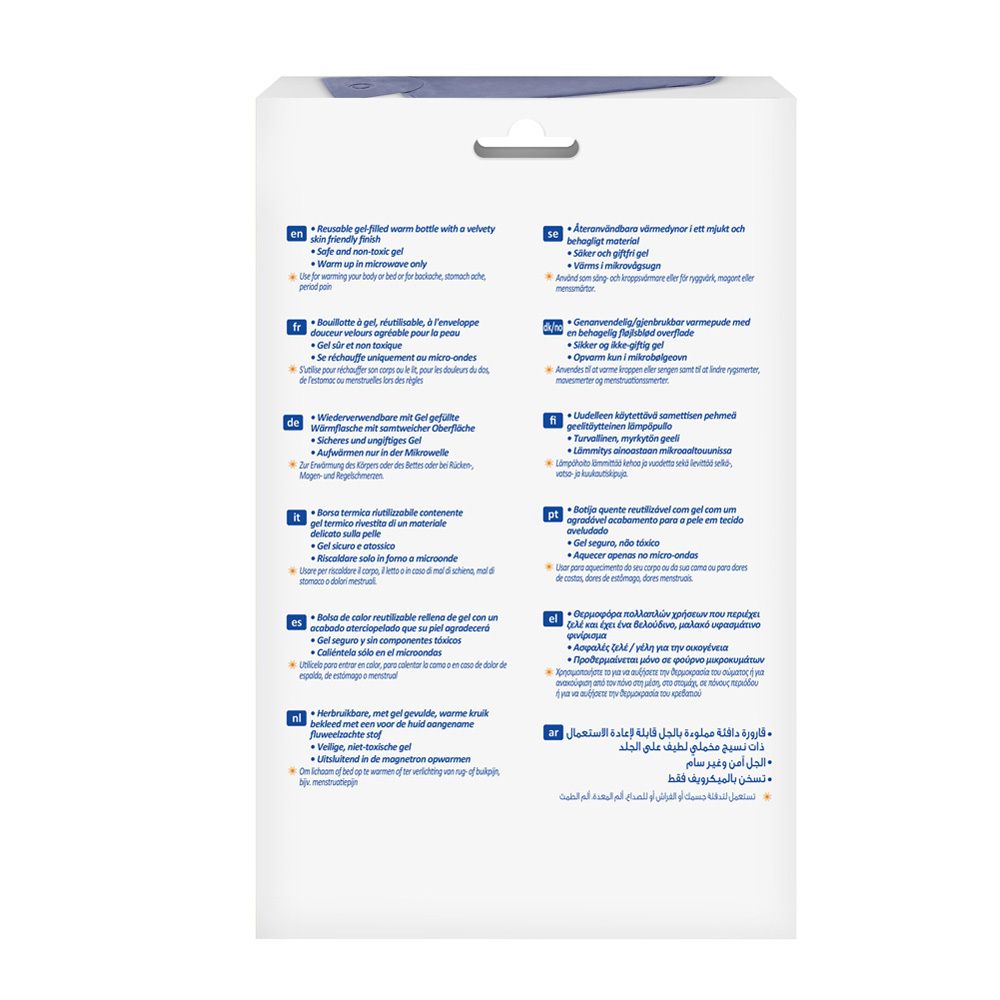 Achterkant van de verpakking met meertalige tekst. Productinformatie en instructies.