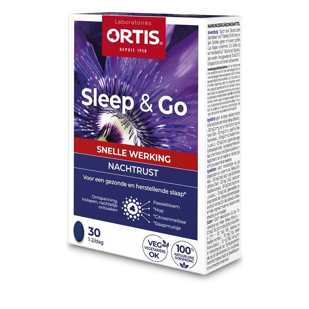 Ortis Sleep & Go doos met 30 tabletten, gericht op slaap.