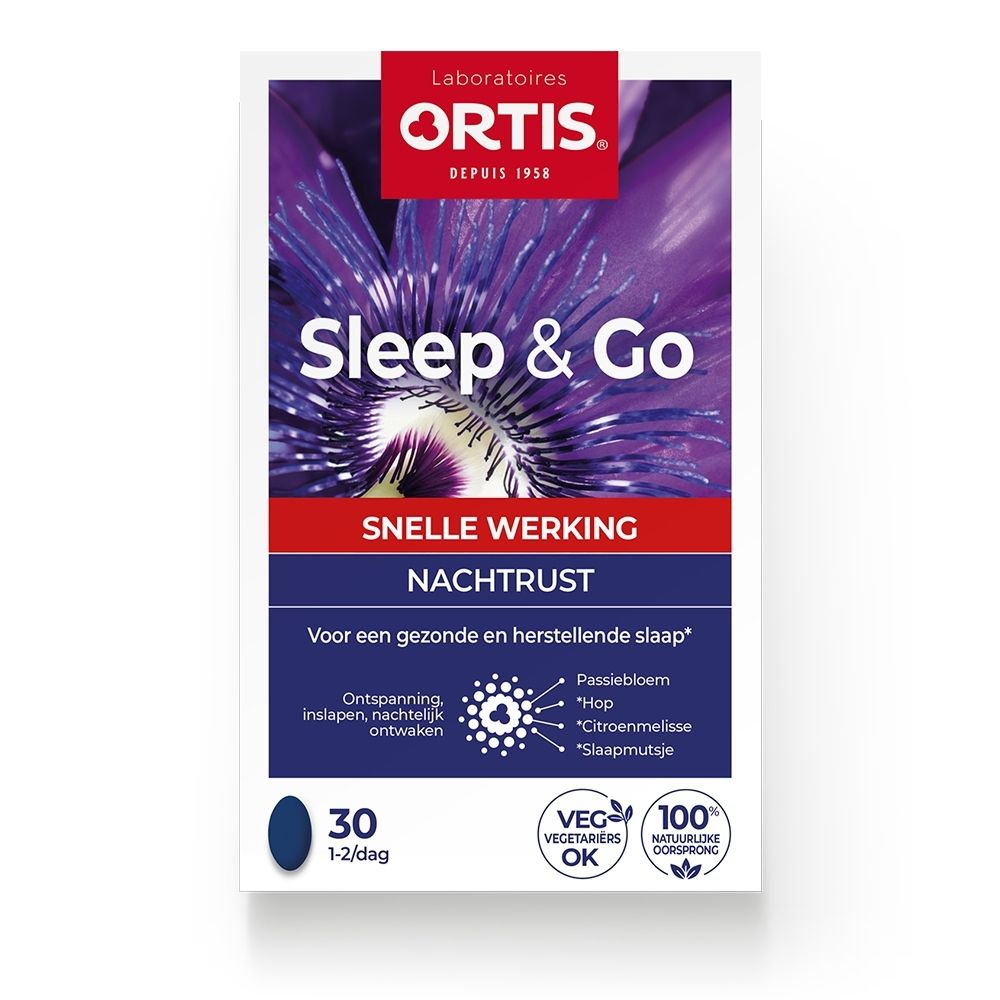 Ortis Sleep & Go doos met 30 tabletten, gericht op slaap.
