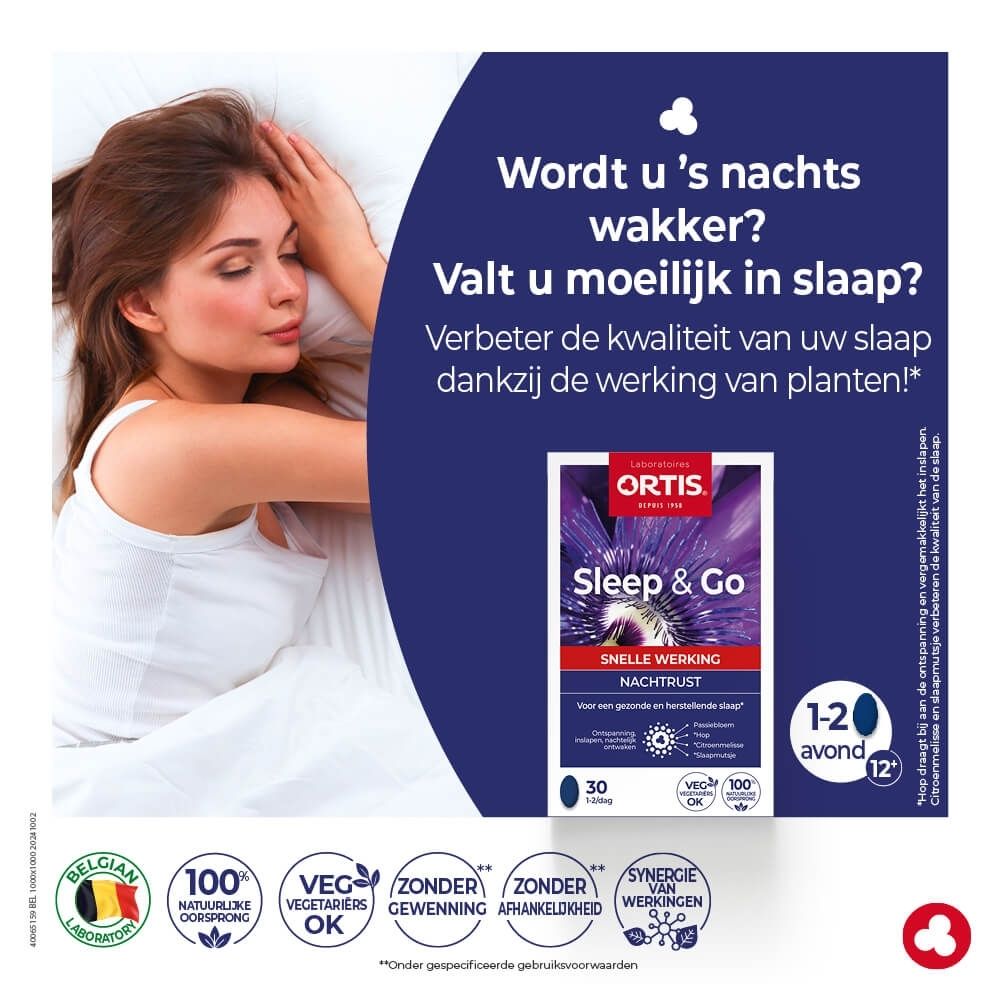 Ortis Sleep & Go doos met 30 tabletten, gericht op slaap.