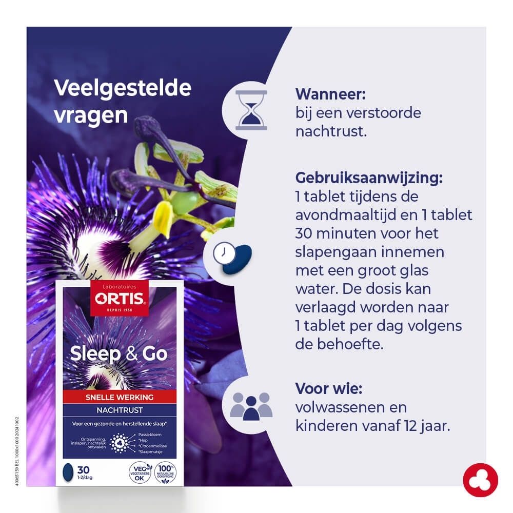 Ortis Sleep & Go doos met 30 tabletten, gericht op slaap.