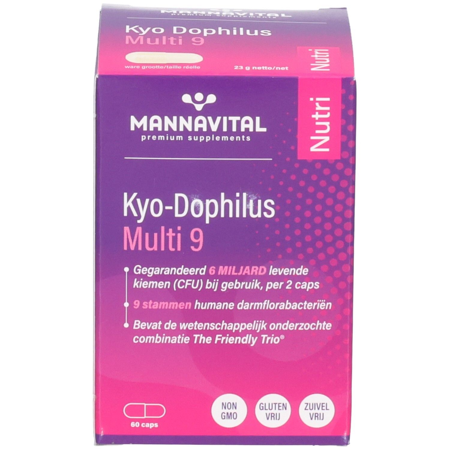 Emballage carton du produit Kyo-Dophilus Multi 9. Face avant avec nom du produit et informations.