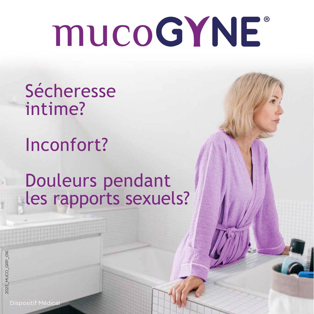 Boîte Mucogyne. Texte et logo. Fond blanc.