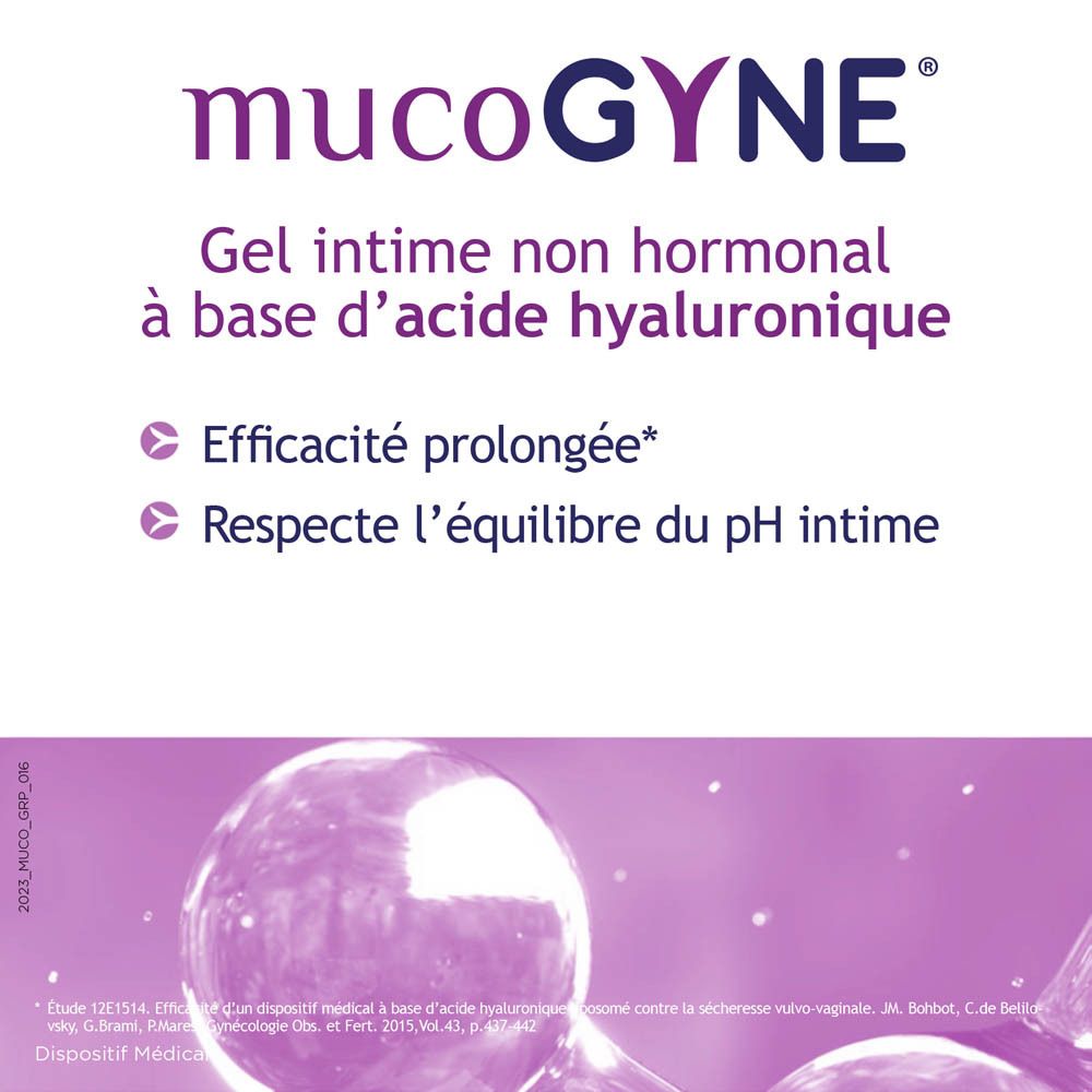 Boîte Mucogyne. Texte et logo. Fond blanc.