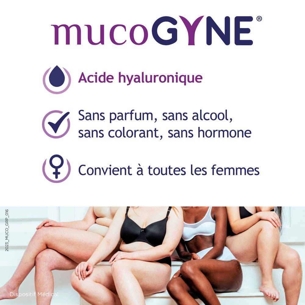Boîte Mucogyne. Texte et logo. Fond blanc.