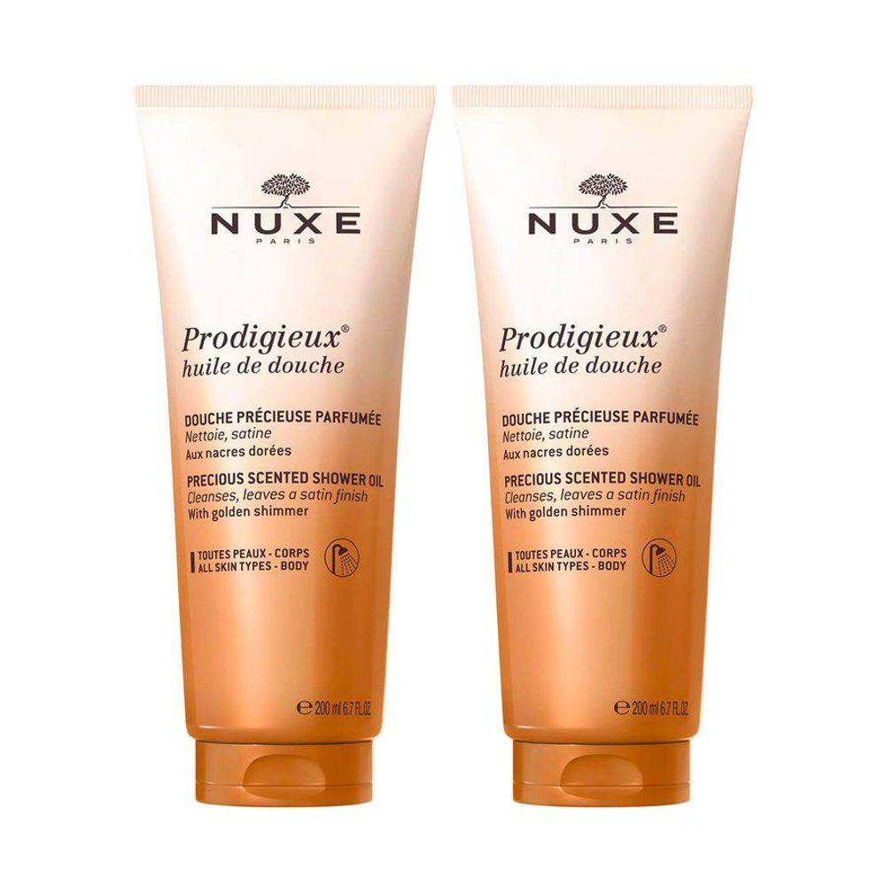 NUXE Prodigieux Doucheolie: Tube met speciale aanbieding, satijnzachte finish en gouden glans.