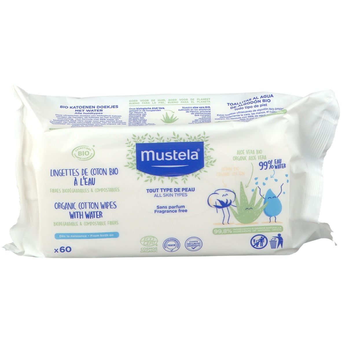 Mustela Lingettes de Coton BIO à l'Eau