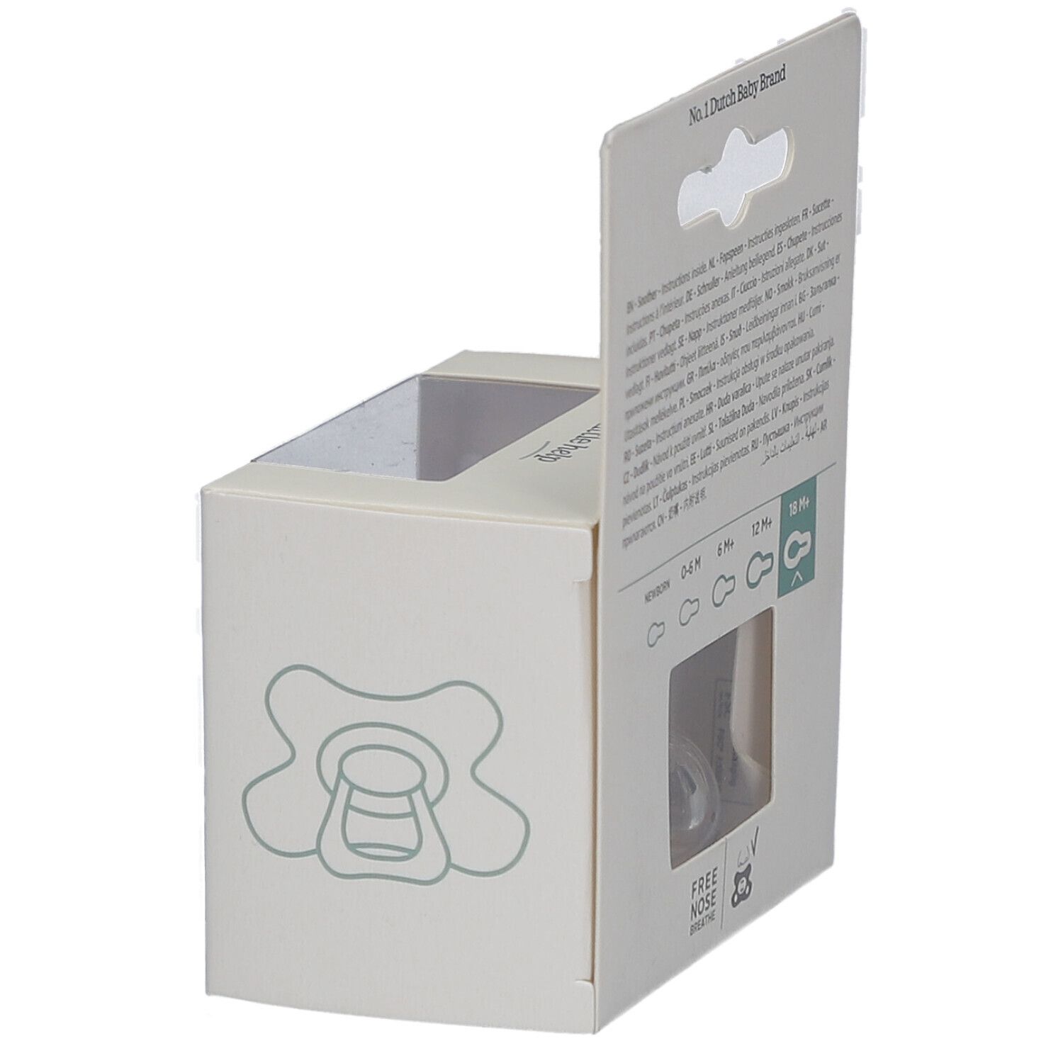 Emballage avec sucette. Dos avec texte et illustrations. Marque difrax.