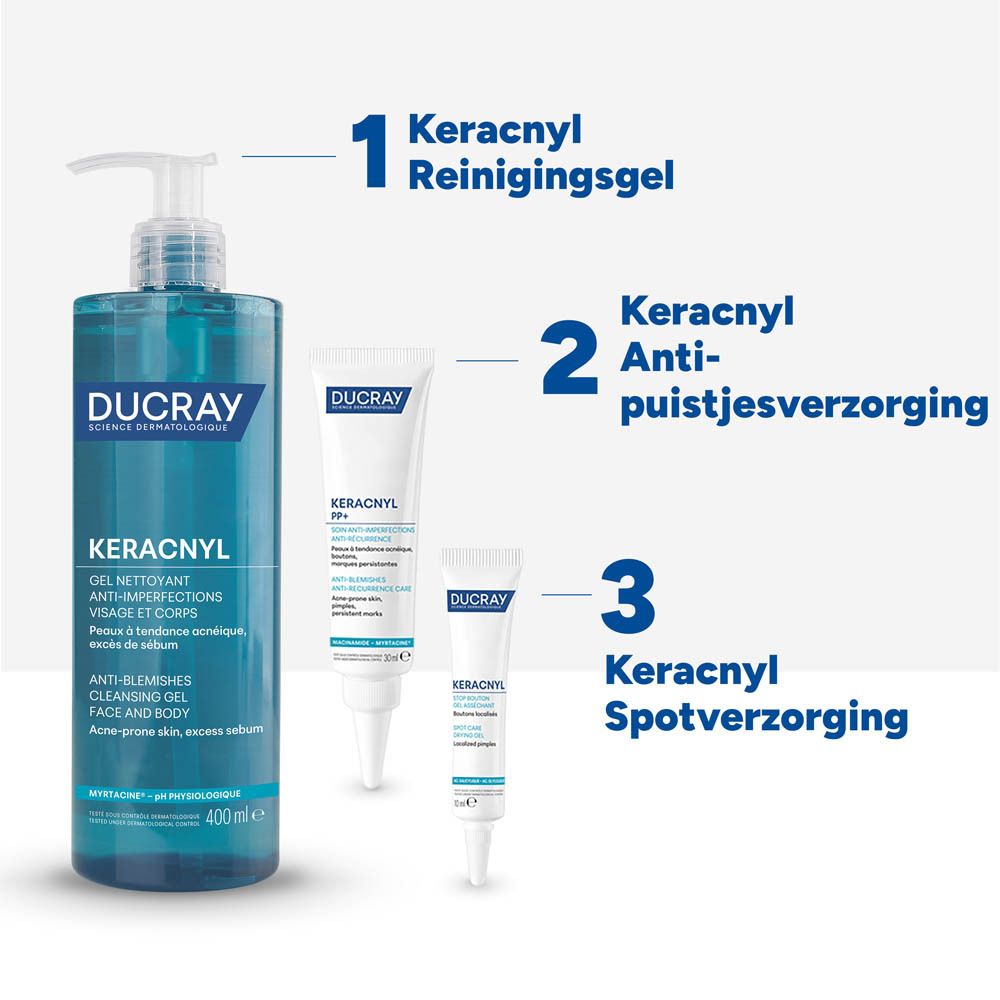 Producttube met tekst en afbeeldingen. Bevat 10 ml. Witte achtergrond.