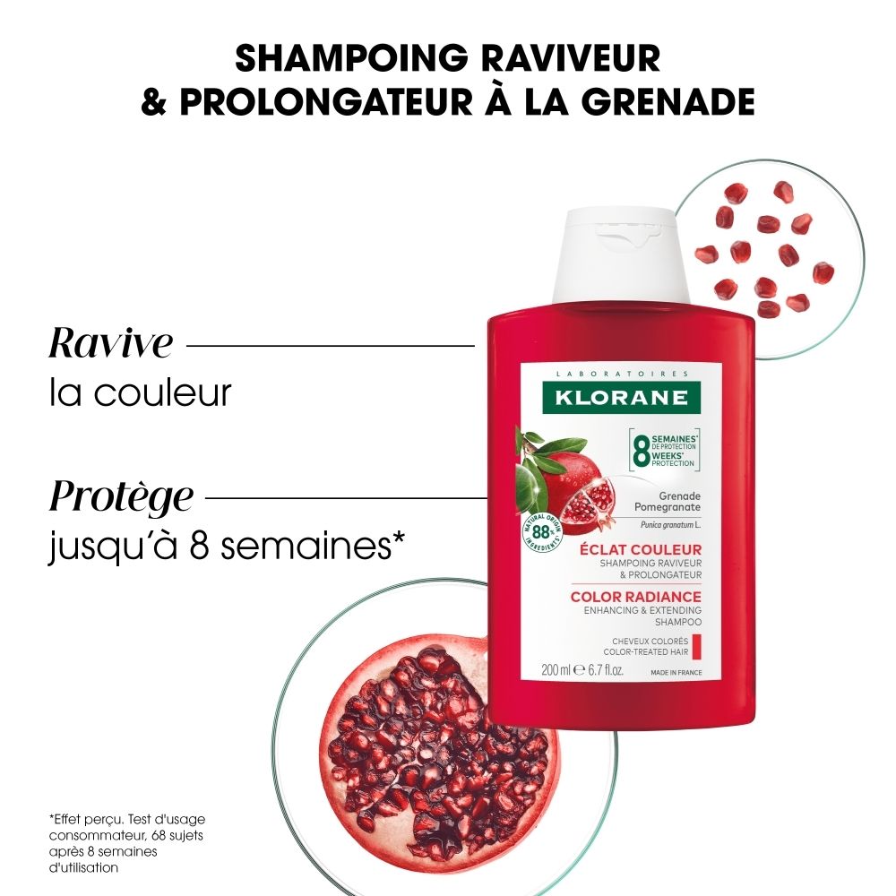 Comparaison avant/après de la couleur des cheveux après utilisation du shampooing grenade.