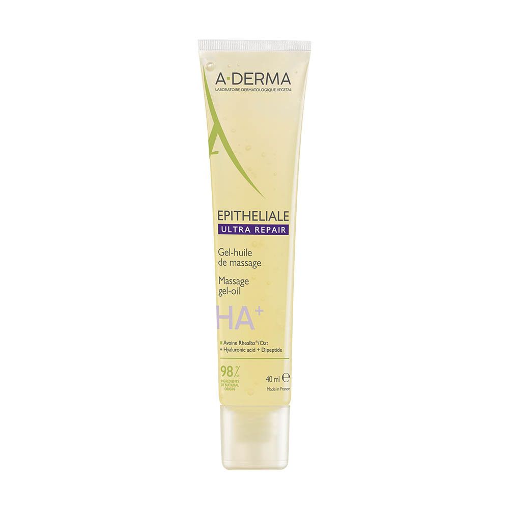 A-DERMA Epitheliale Ultra Repair tube. Gele tube met productnaam en logo.