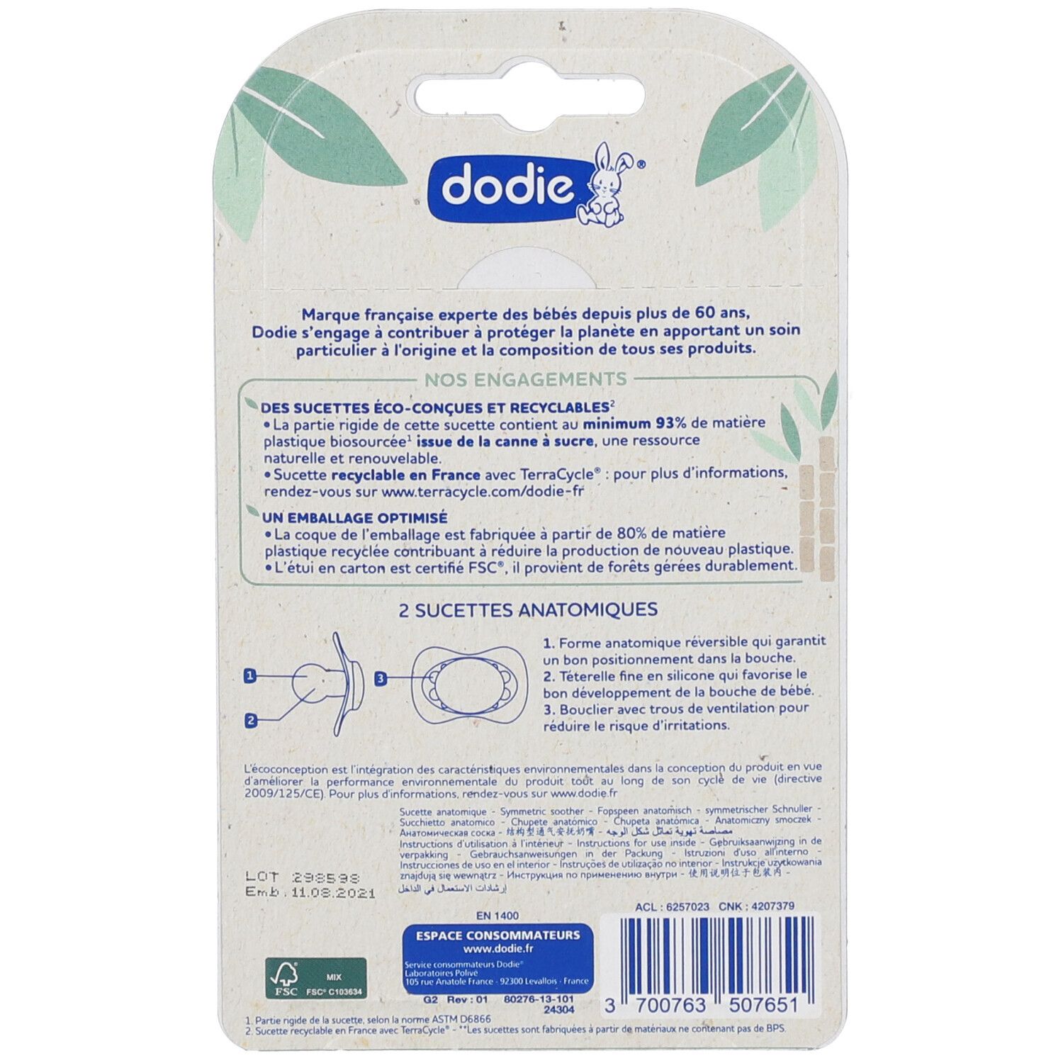 Dodie Sucette Duo Eco-Conçues Jaune 0-6 Mois