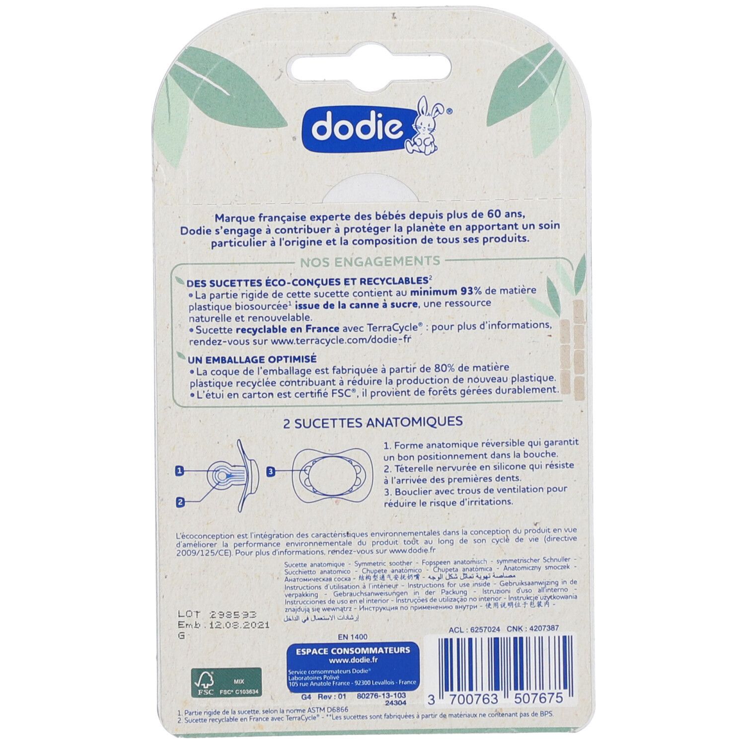 Dodie Sucette Duo Eco-Conçues Bleu 18 Mois+