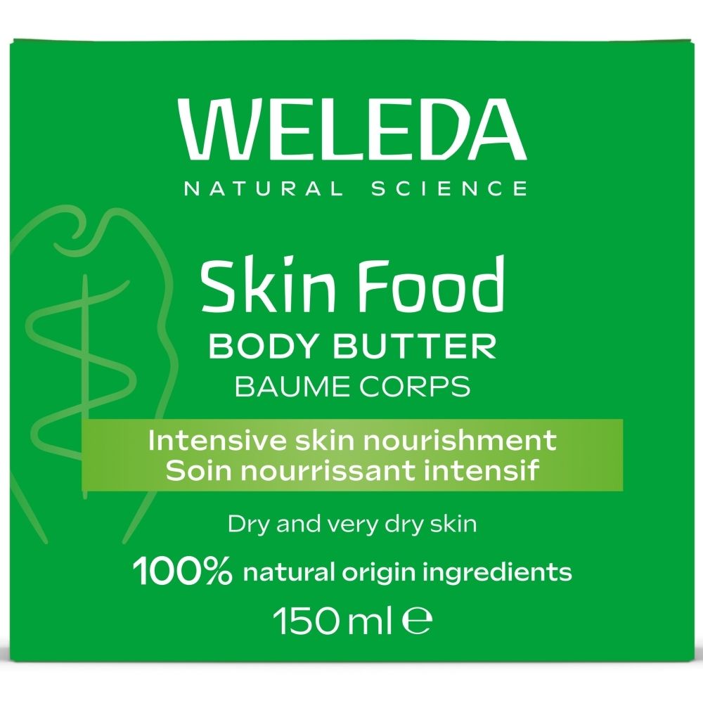 Weleda Skin Food Body Butter in een groene kartonnen verpakking.