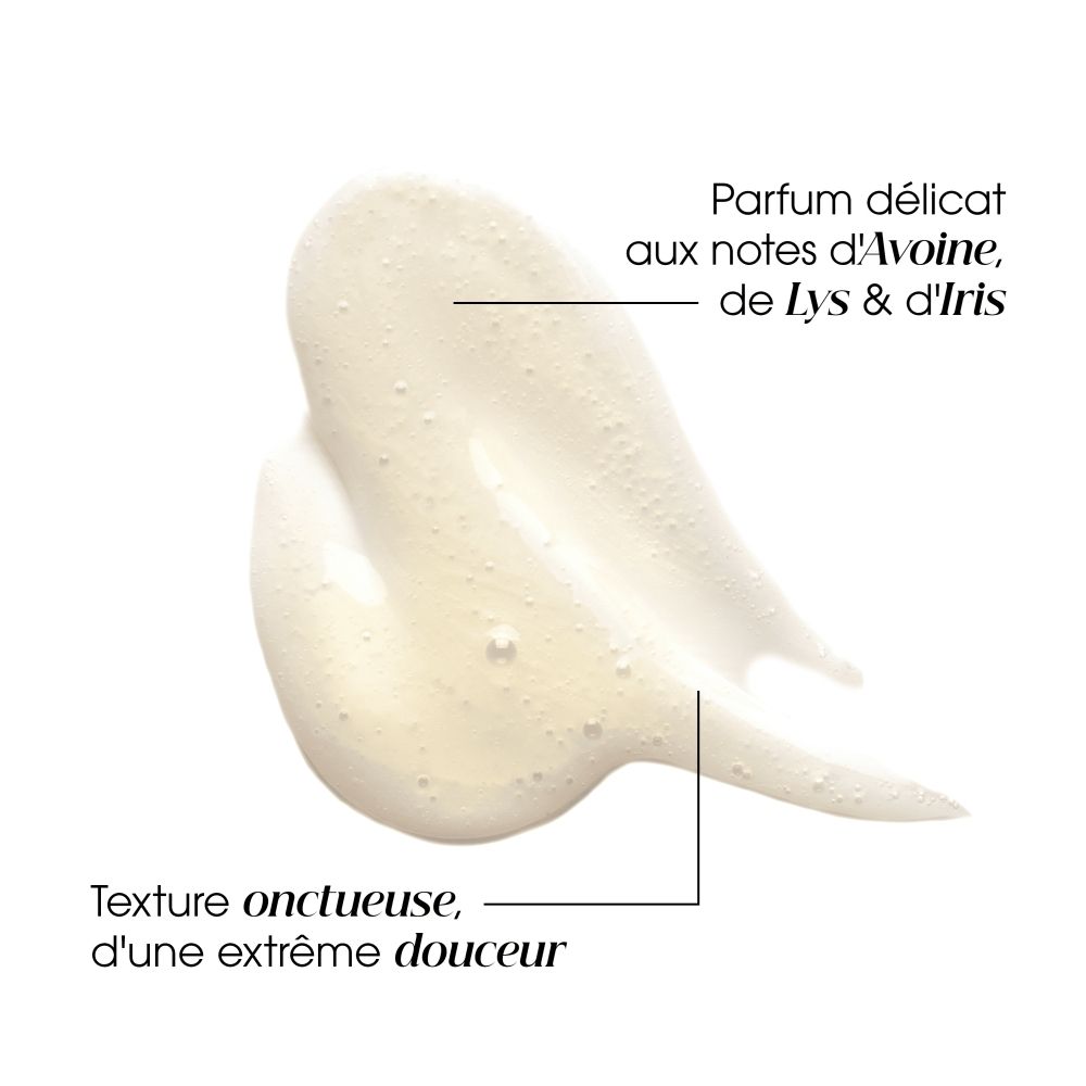 Flacon Klorane shampooing à l'avoine, bouchon rabattable, épis d'avoine, "87% d'ingrédients naturels".