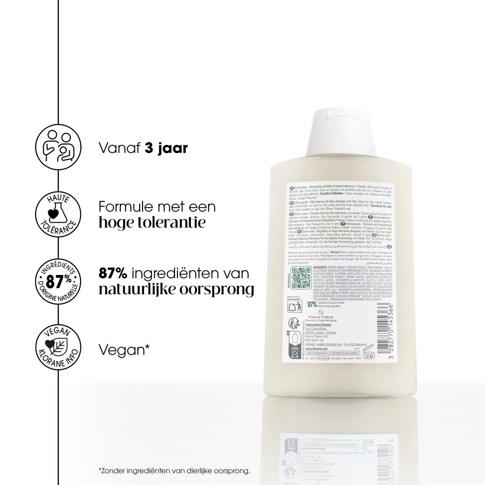 KLORANE Shampoo Haver BIO, 200ml. 87% ingrediënten van natuurlijke oorsprong. Gemaakt in Frankrijk.