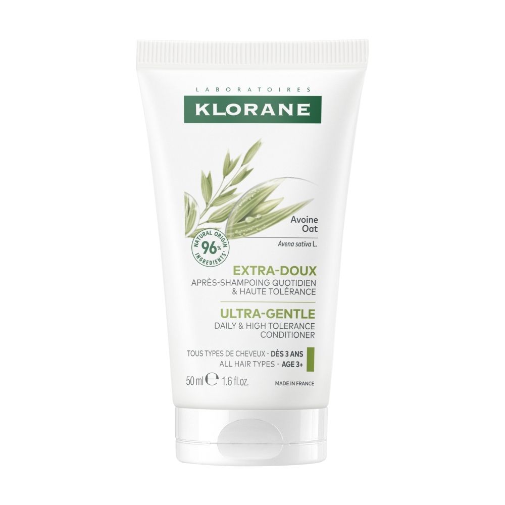 Tube de soin KLORANE à l'avoine, 50ml, "Ultra-Gentle" pour tous types de cheveux.
