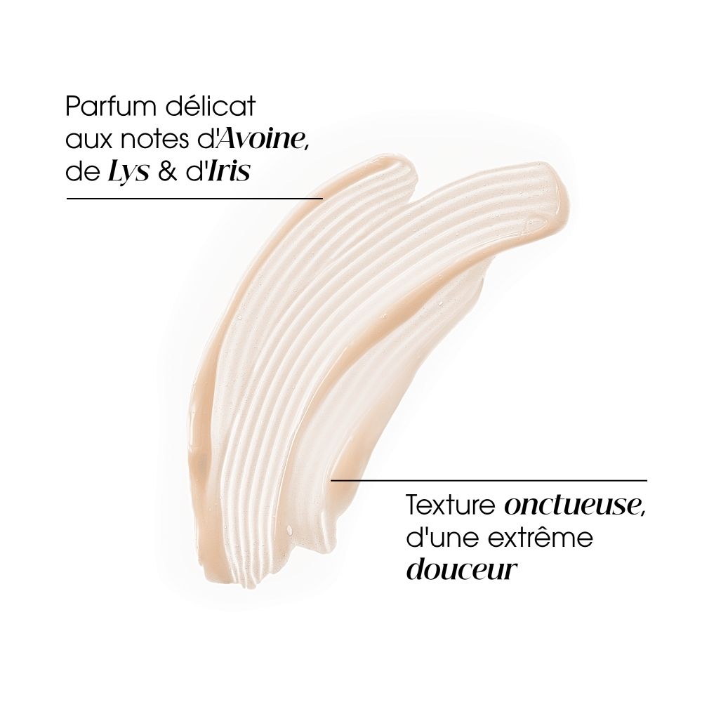 Tube blanc Klorane baume à l'avoine, dos avec informations détaillées, ingrédients et logos.