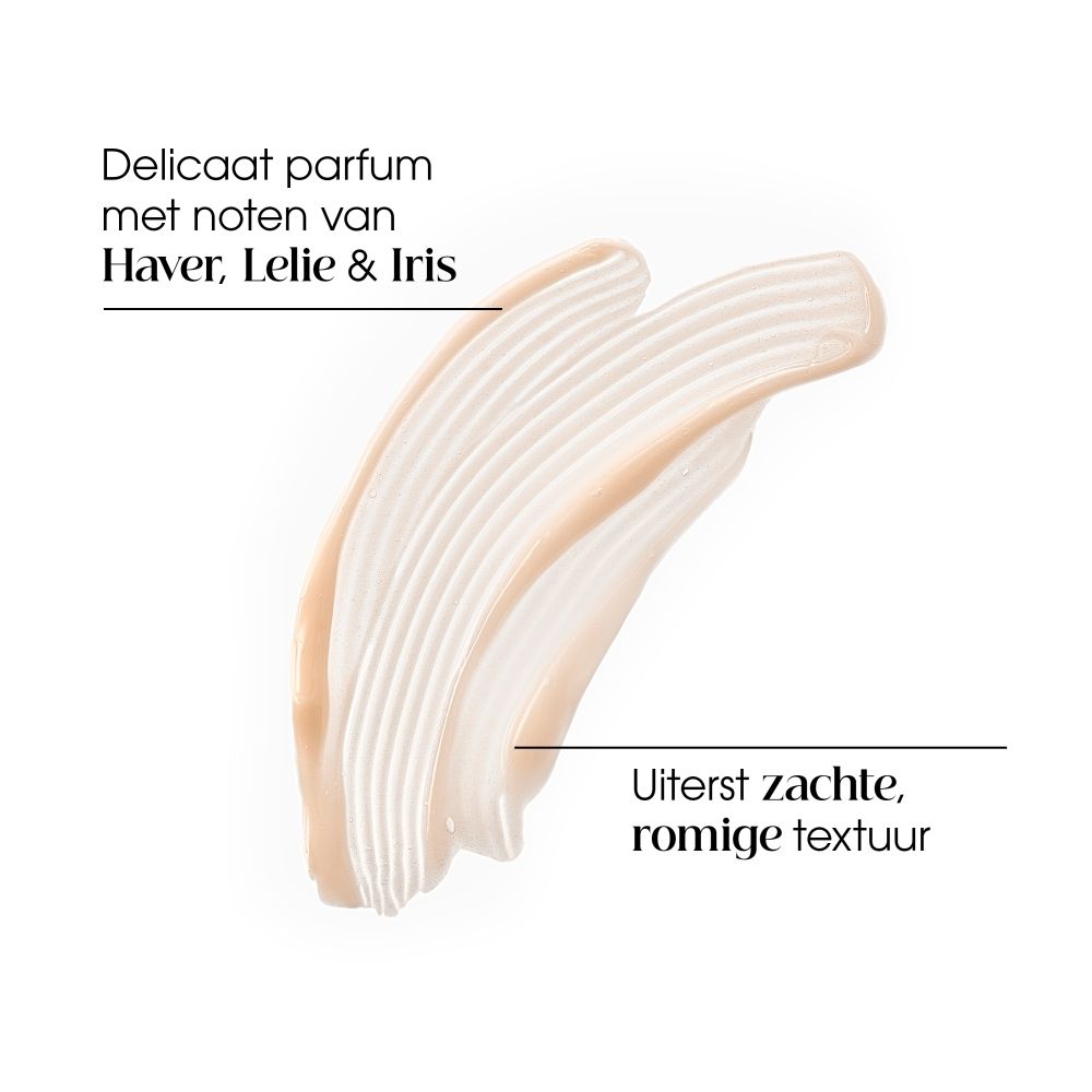 Witte tube Klorane havermelk balsem, achterkant met gedetailleerde informatie, ingrediënten en logo's.
