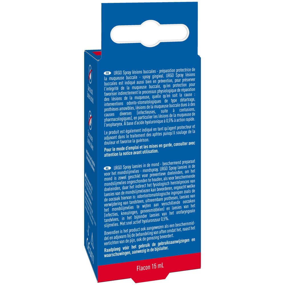 Côté de la boîte bleue avec logos : Sans alcool, sans sucre. Informations fabricant et marquage CE.