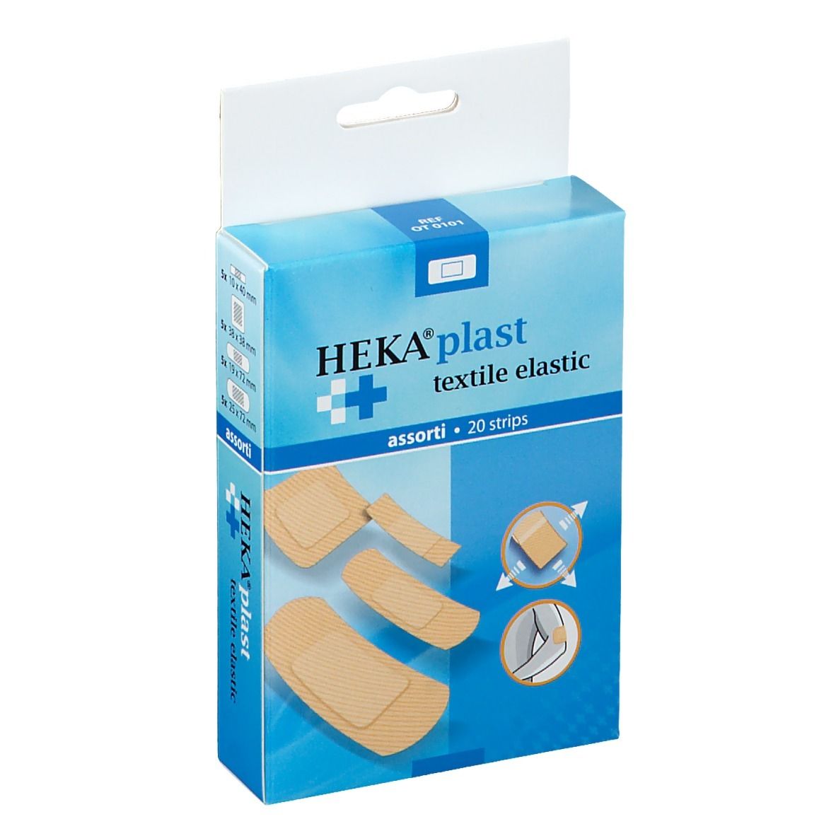 Boîte de Heka Plast Textile Elastique. Contient des pansements assortis. 20 pièces.