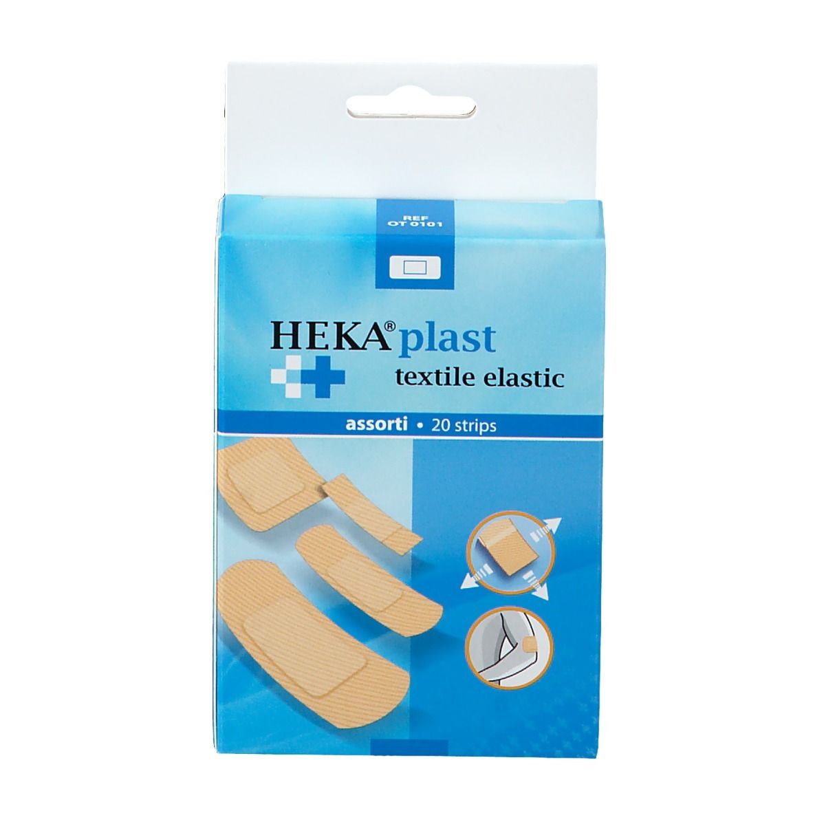 Boîte de Heka Plast Textile Elastique. Contient des pansements assortis. 20 pièces.