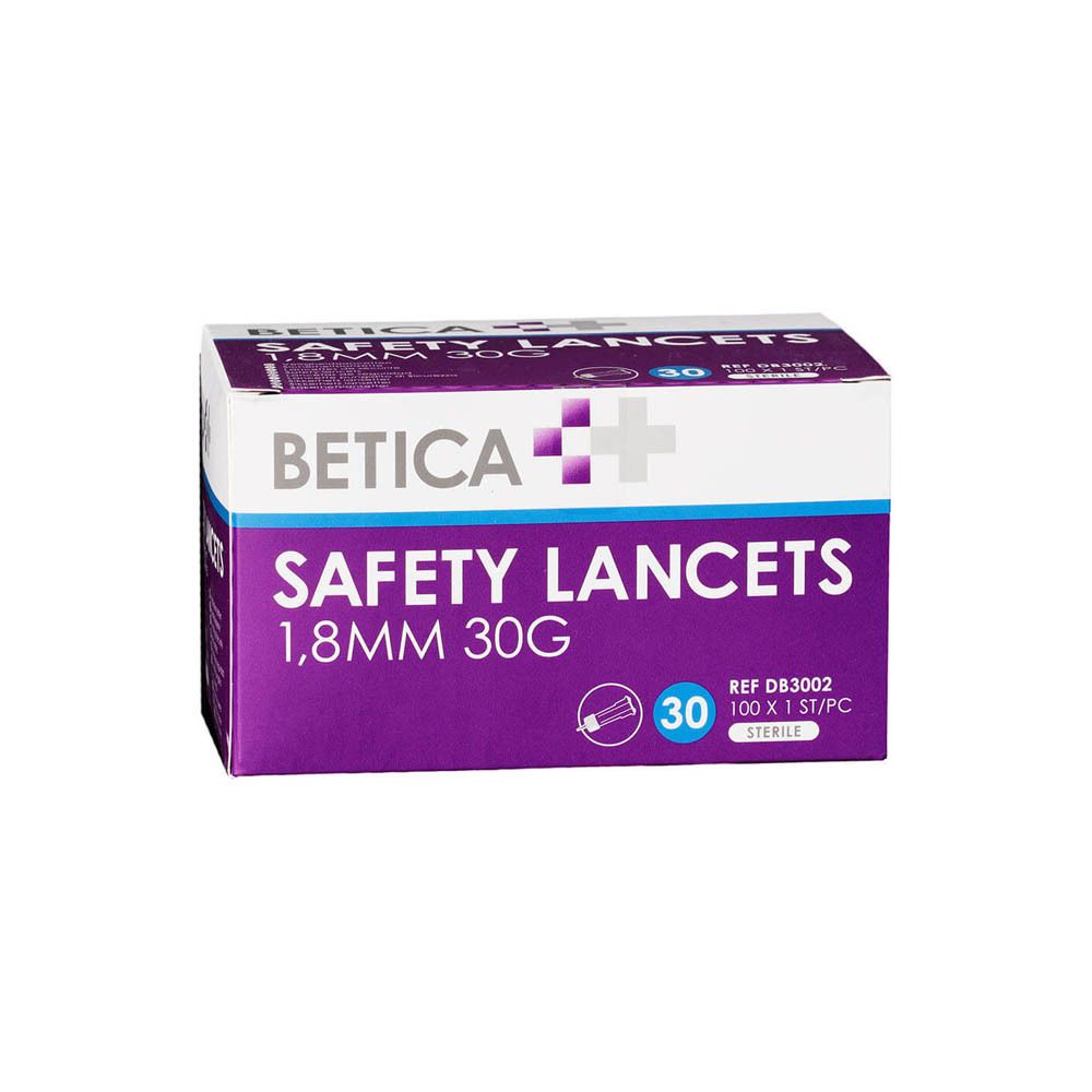 Boîte de 30 lancettes de sécurité stériles, 1,8 mm 30G de Betica.
