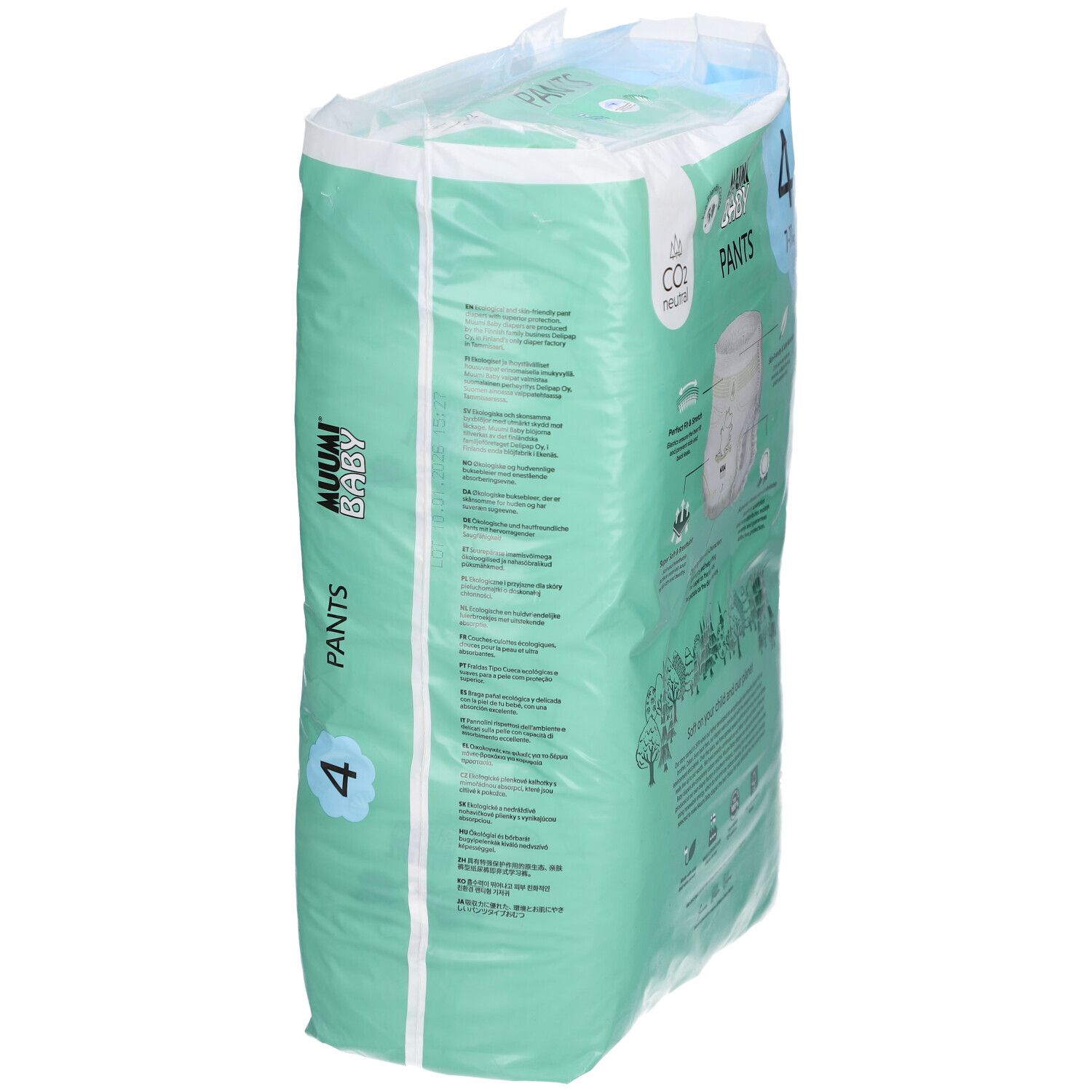 Verpakking Muumi Baby Pants, maat 4 (7-11 kg). Illustraties.