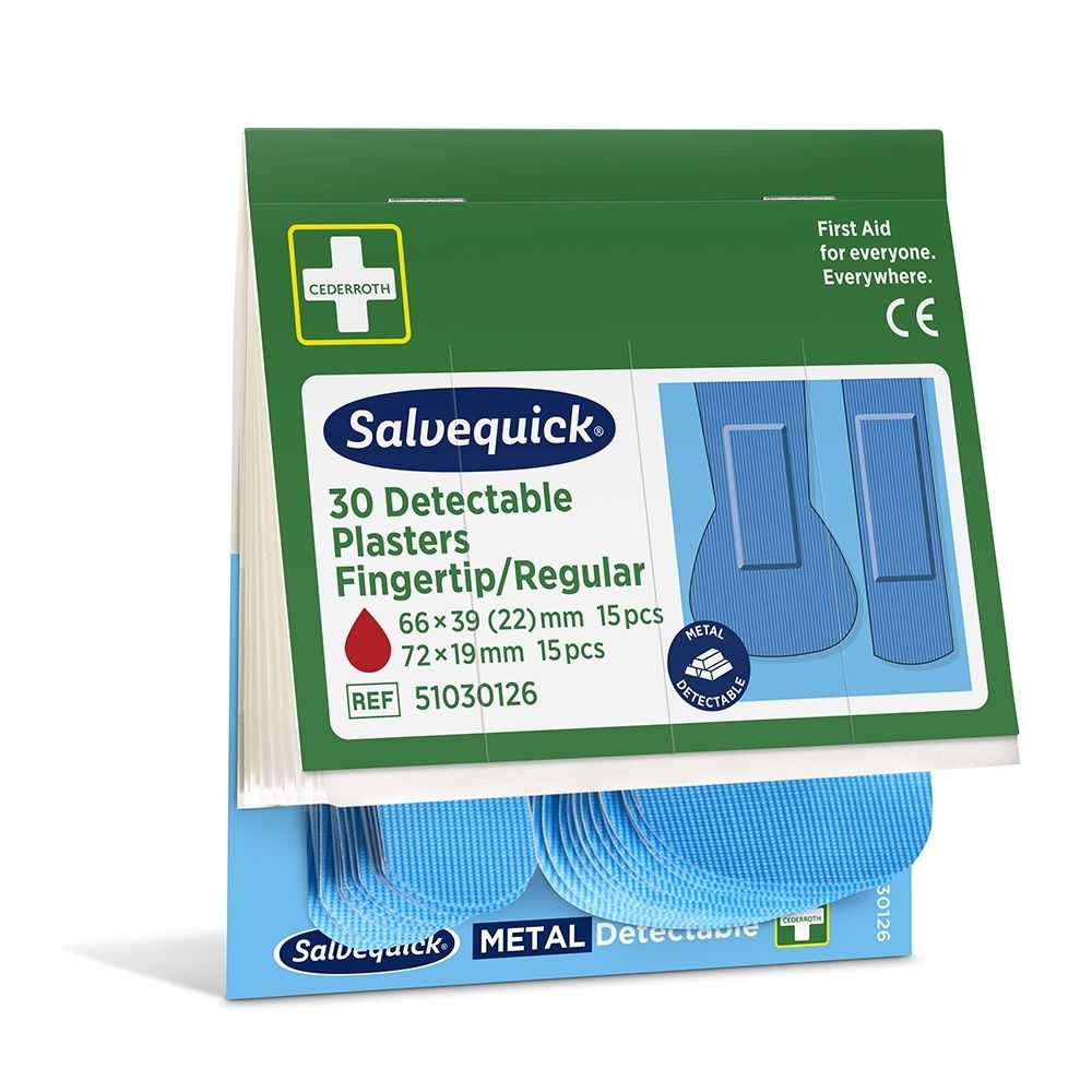 Salvequick navulling voor automaat, 6x15 vinger/reguliere pleisters. Metaaldetecteerbaar.