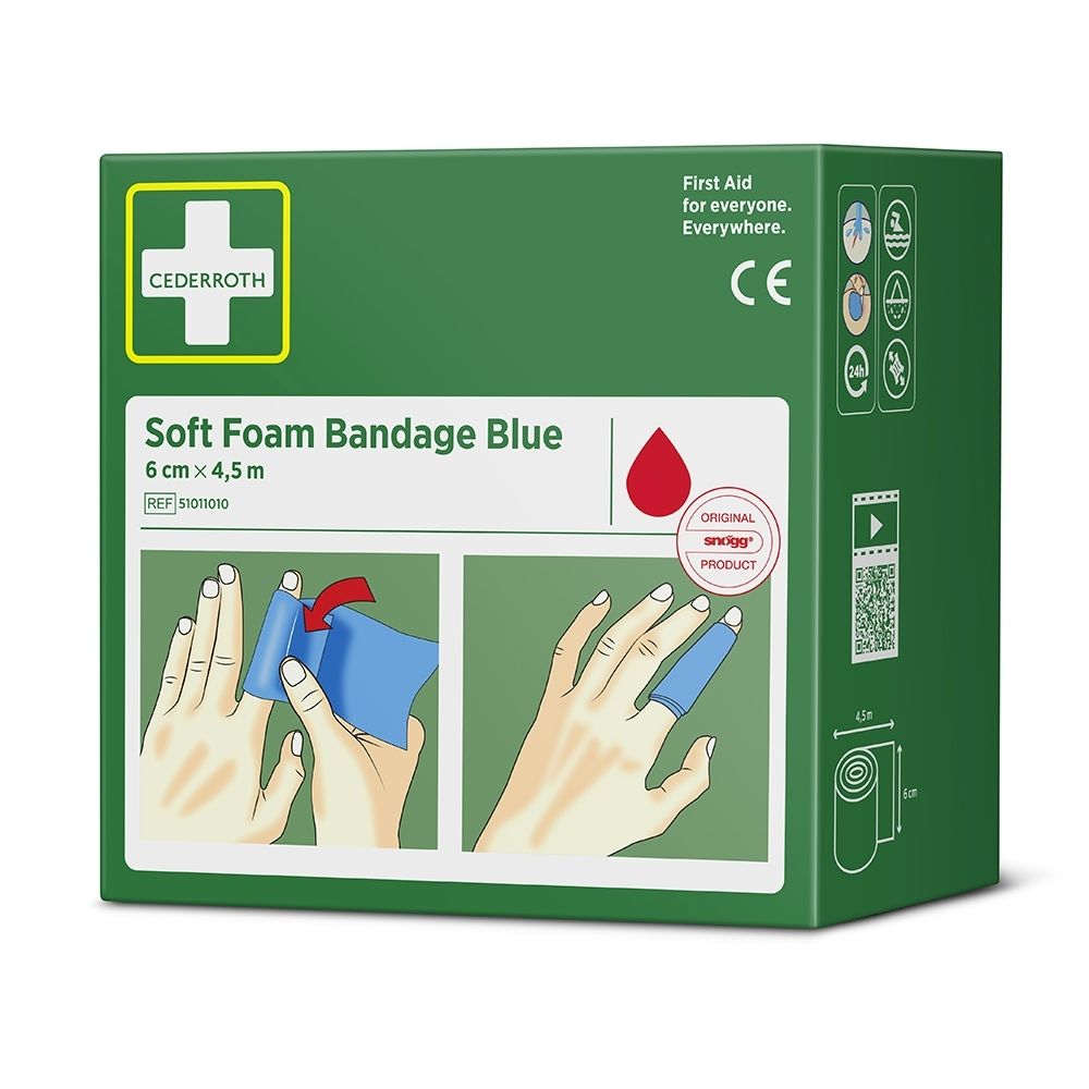 Cederroth Soft Foam Bandage Blauw, 6 cm x 4,5 m. Rol blauw schuimverband.