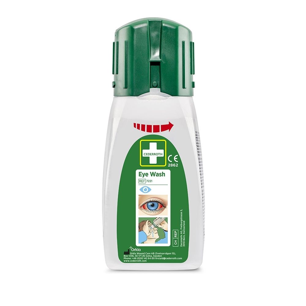 CEDERROTH oogspoelfles met groene dop, 235 ml, voor oogreiniging.
