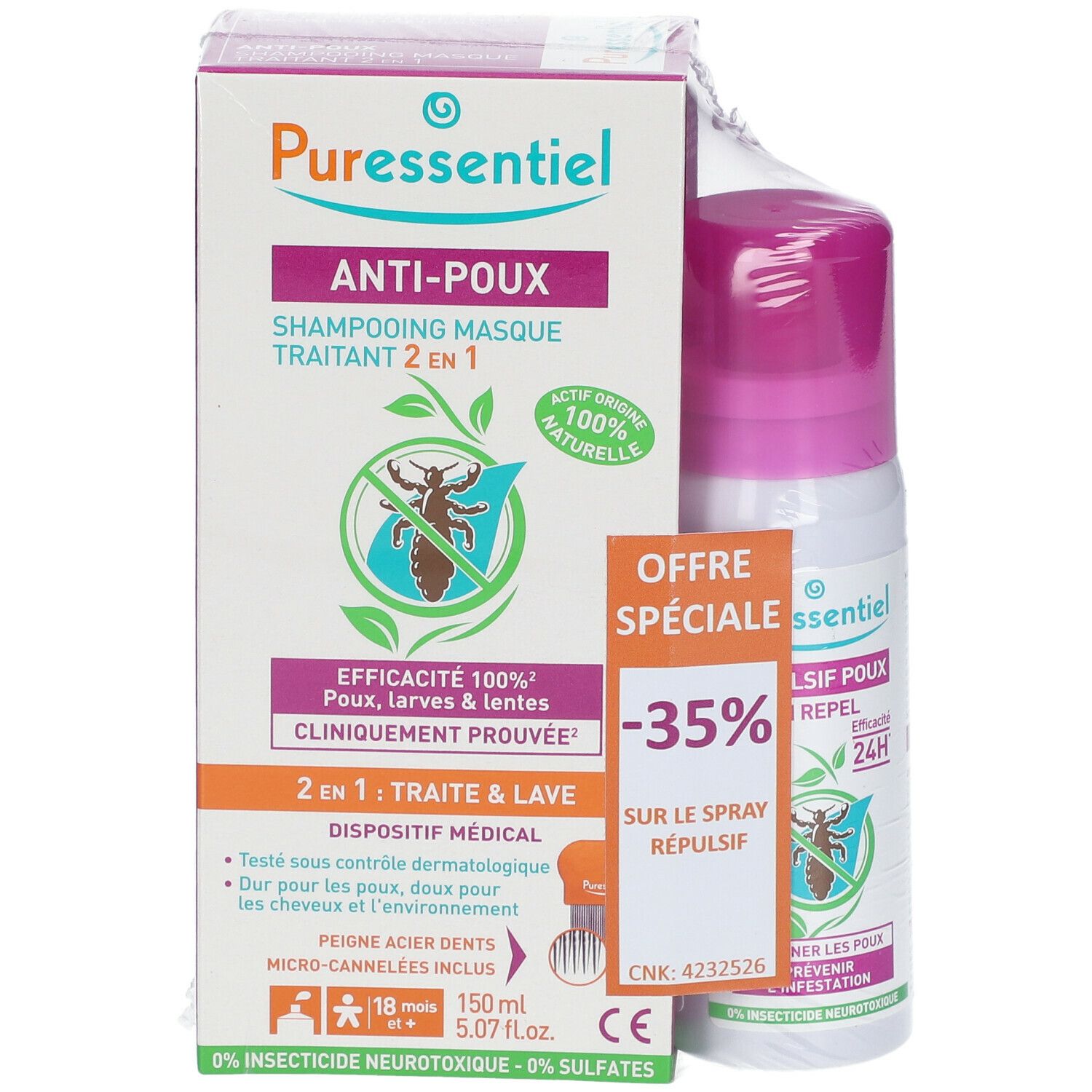 Puressentiel Anti-Luizen Verzorgende Shampoo 2-in-1 + Puressentiel Luizen Repel Spray