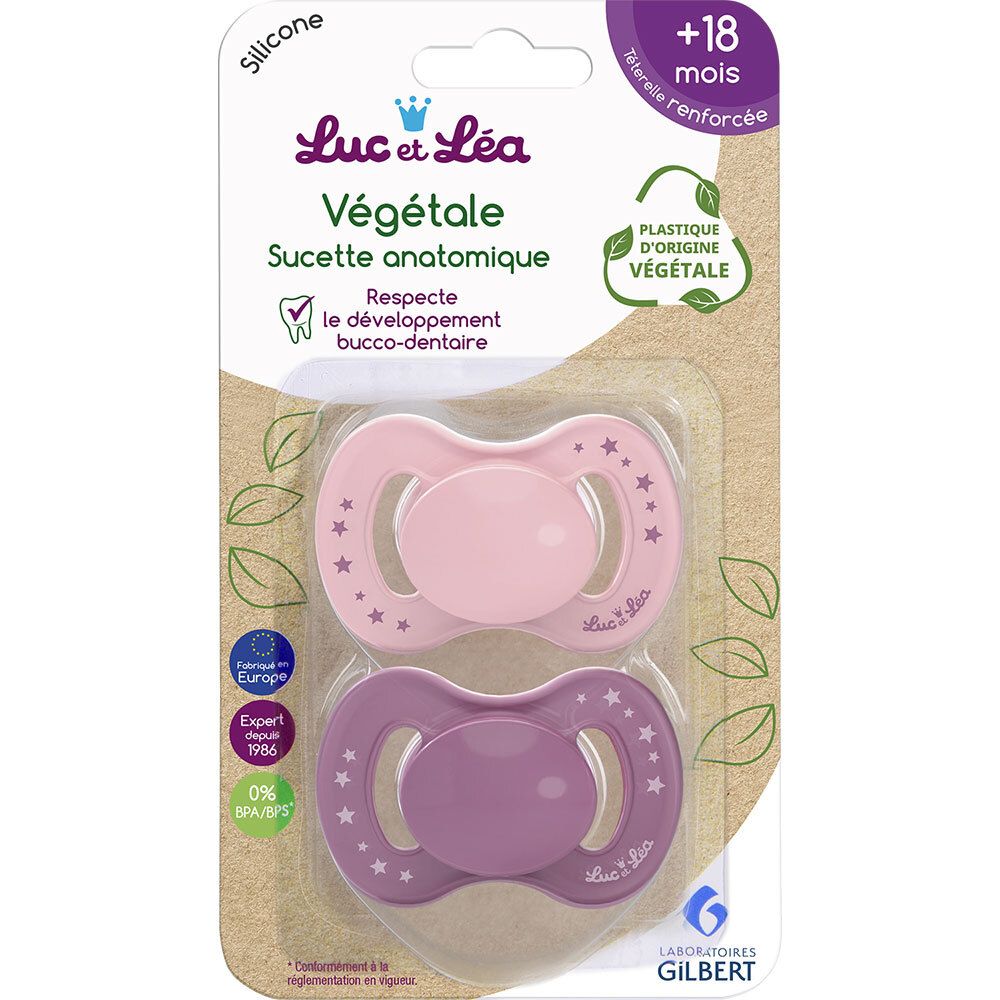 Luc et Léa Tétine Rose - Violet Anatomique 18 Moins+ DUO