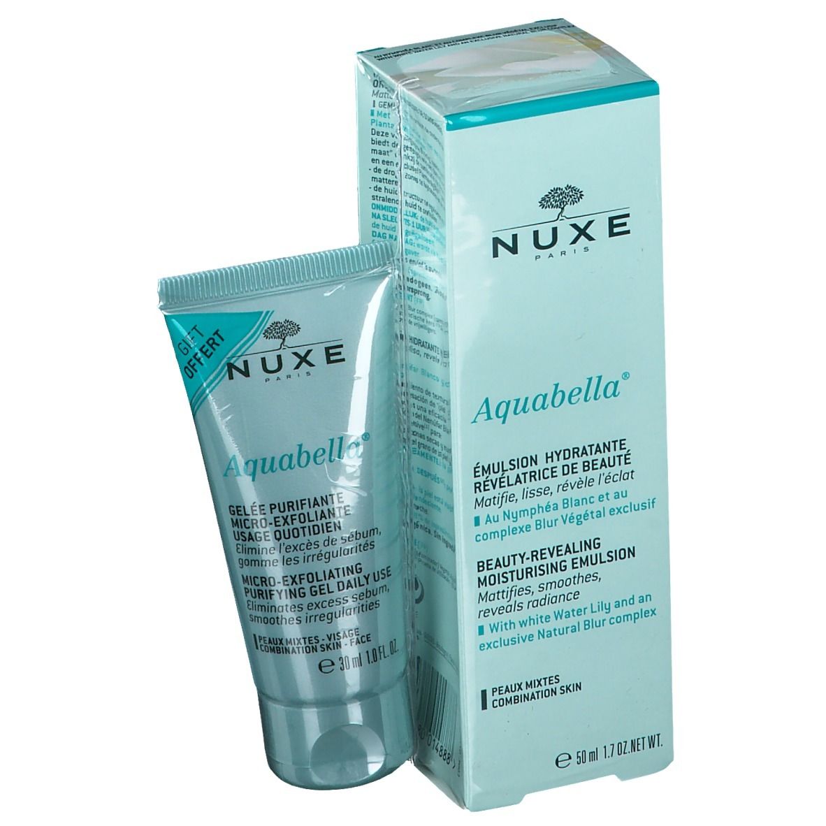 Nuxe Aquabella Beauty-Revealing Hydraterende Emulsie + Micro-Exfoliating Purifying Gel GRATIS
