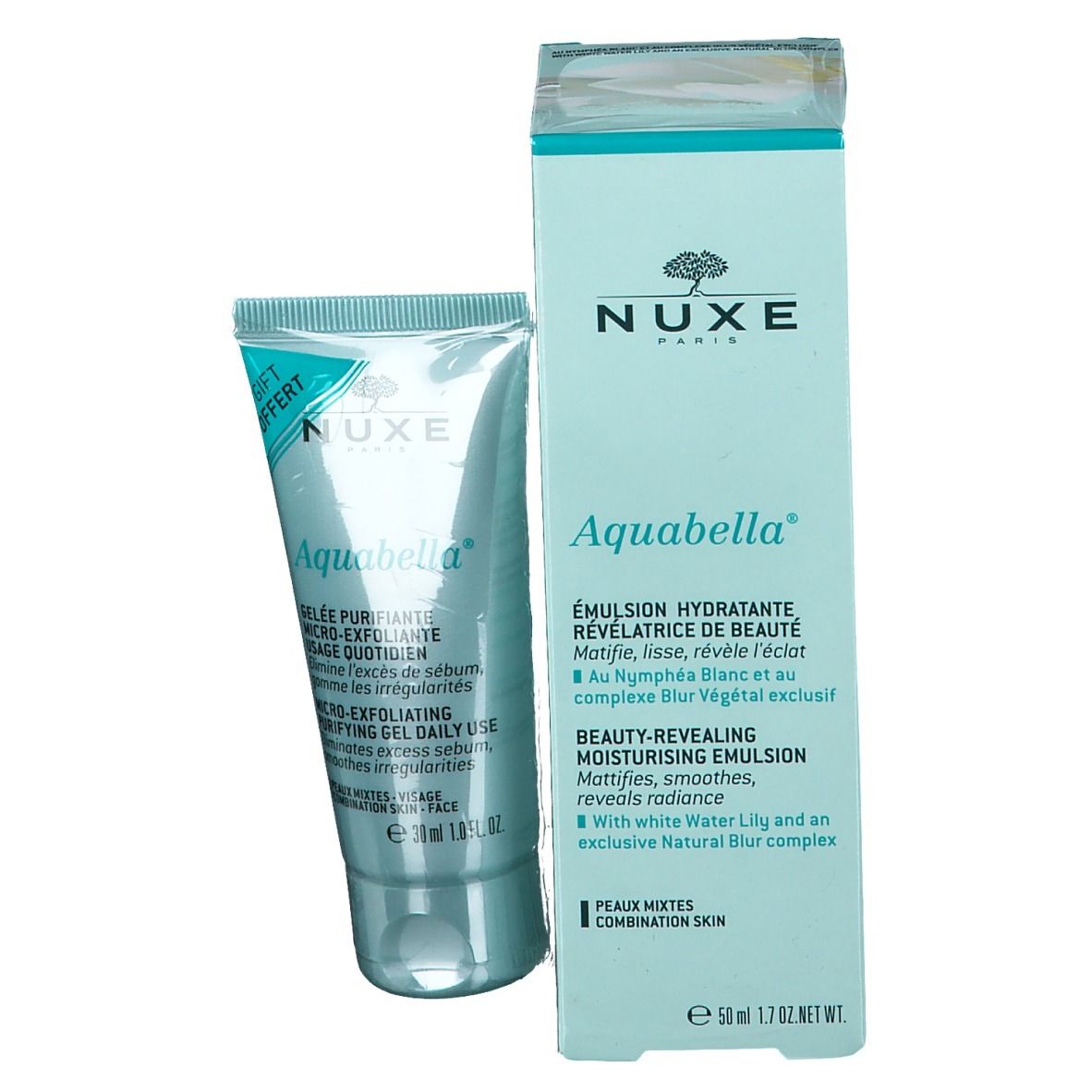 Nuxe Aquabella Beauty-Revealing Hydraterende Emulsie + Micro-Exfoliating Purifying Gel GRATIS