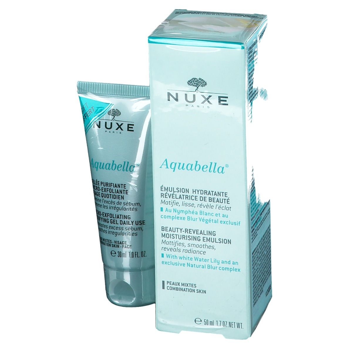 Nuxe Aquabella Beauty-Revealing Hydraterende Emulsie + Micro-Exfoliating Purifying Gel GRATIS