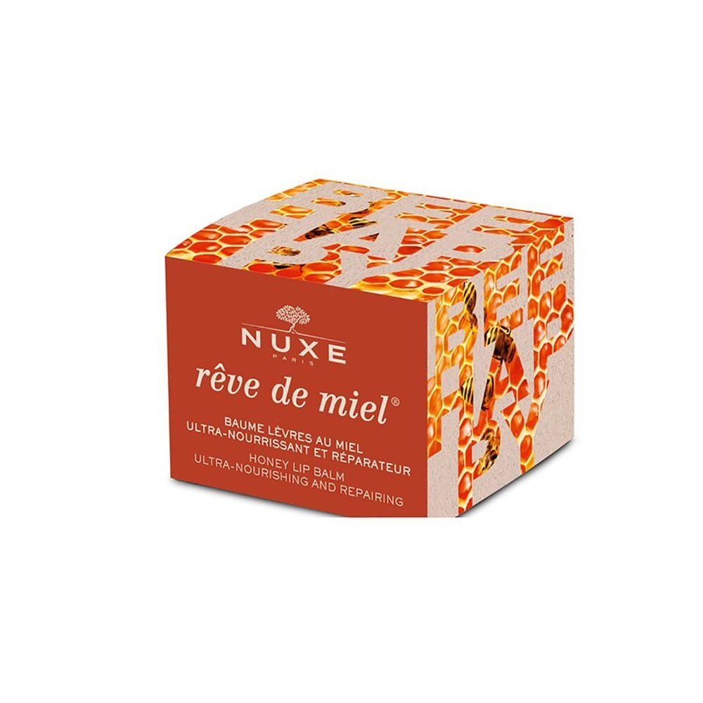 Nuxe Rêve de Miel lippenbalsem kartonnen verpakking, zijkant.