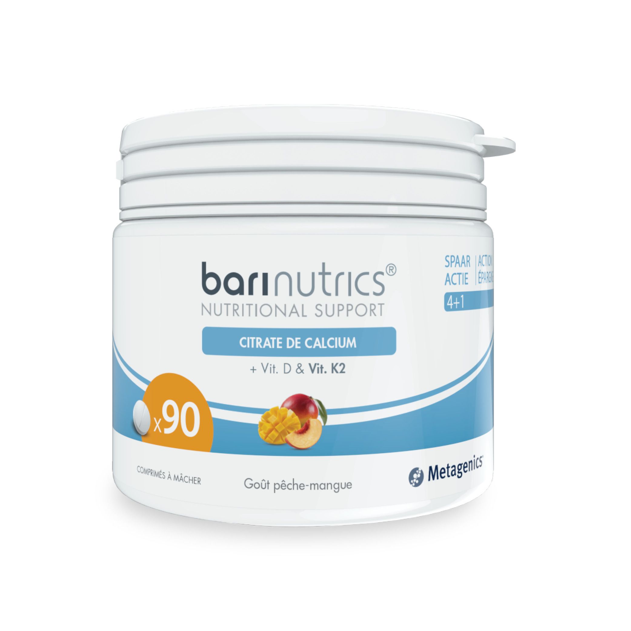 BariNutrics® Citrate de Calcium + Vitamine D & Vitamine K2 Pêche - Mangue