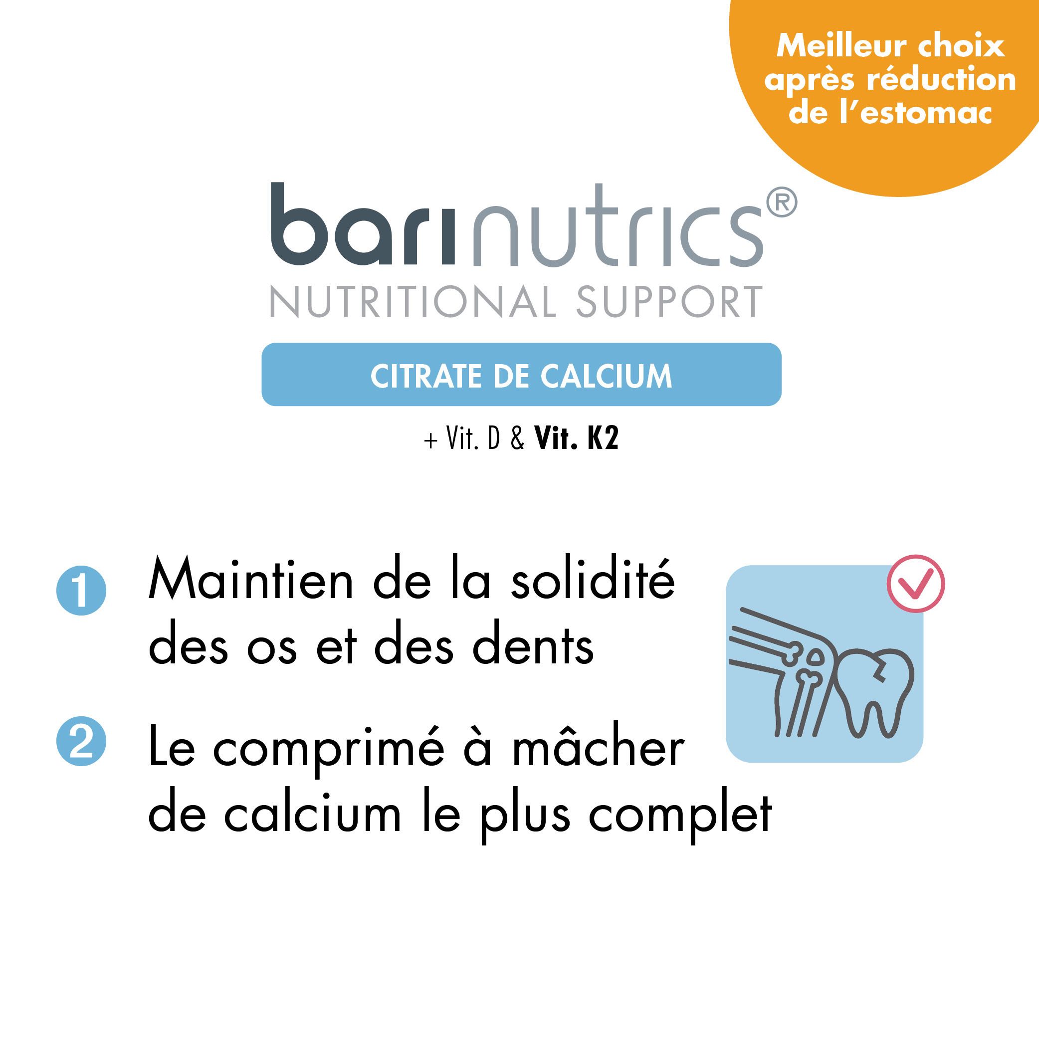 BariNutrics® Citrate de Calcium + Vitamine D & Vitamine K2 Pêche - Mangue