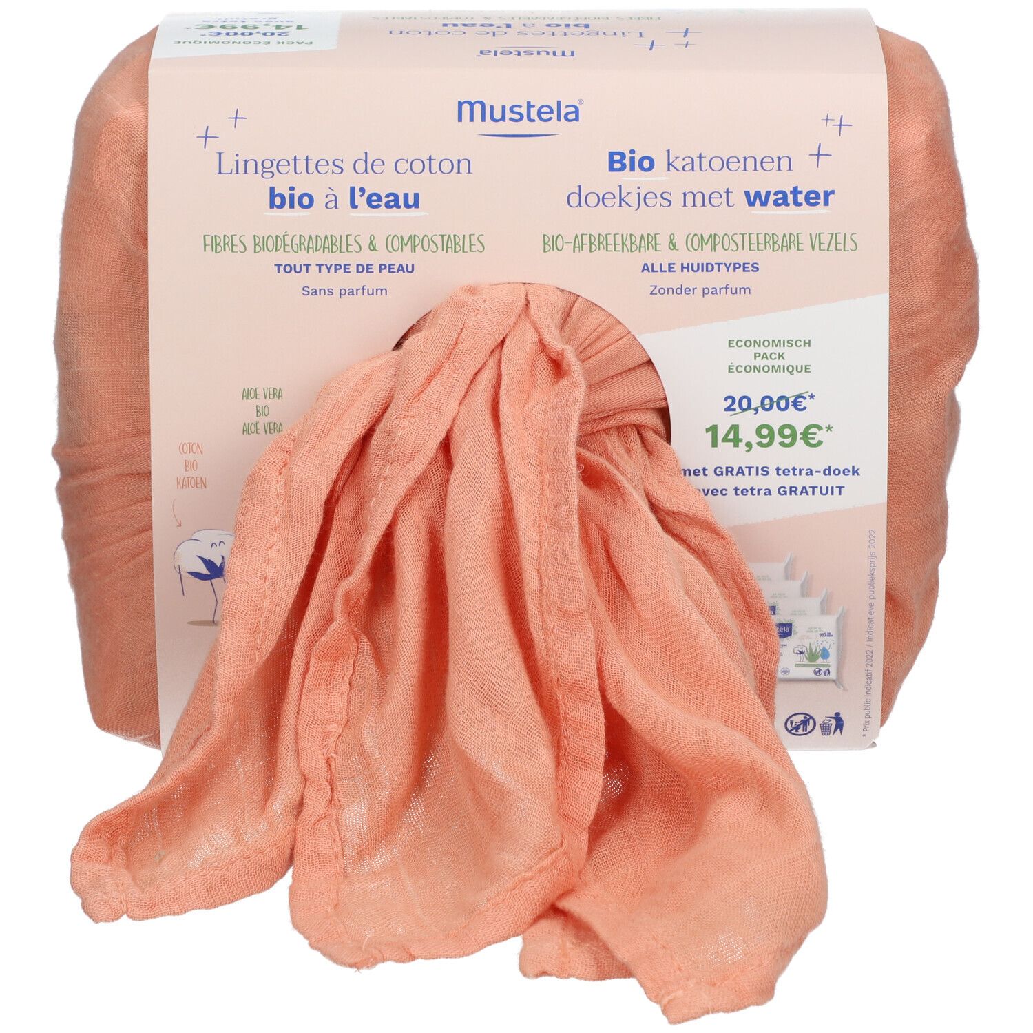 Mustela Lingettes de Coton BIO à l'Eau