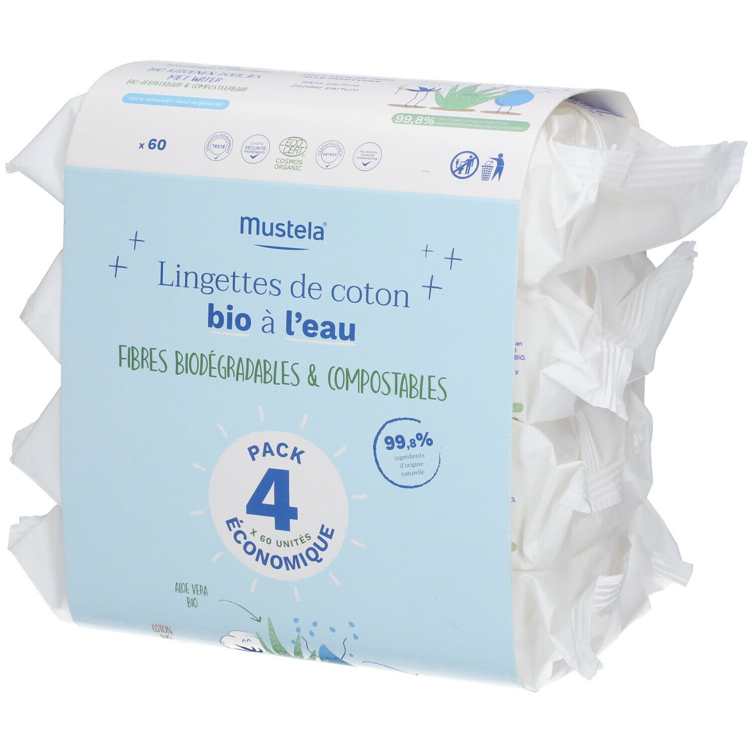 Mustela Lingettes de Coton BIO à l'Eau