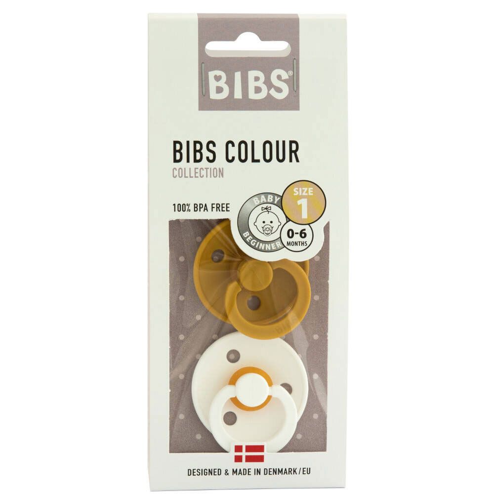 BIBS Tétine Moutarde - Blanc 0-6 Mois