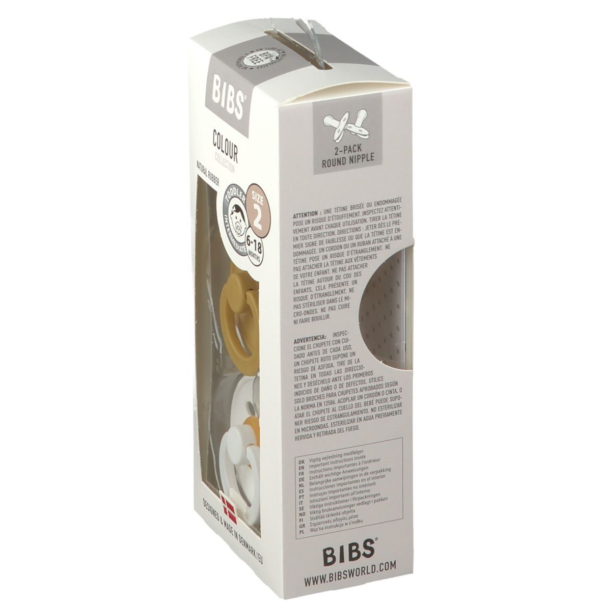 BIBS Tétine Moutarde - Blanc 6-18 Mois