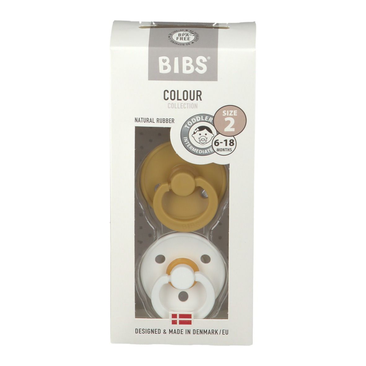 BIBS Tétine Moutarde - Blanc 6-18 Mois