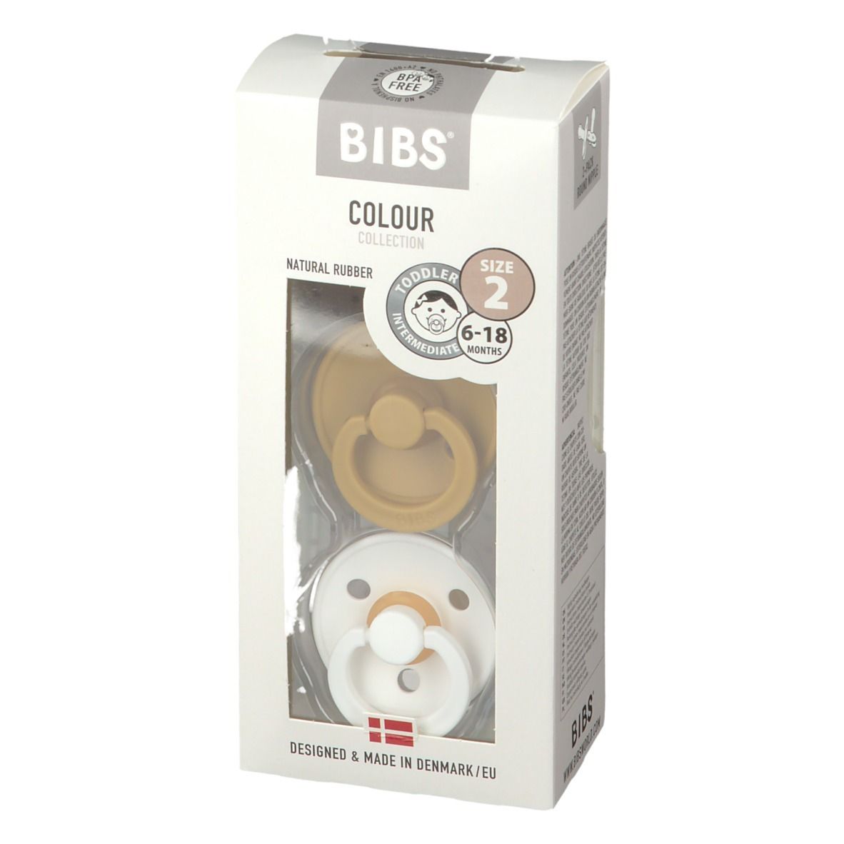 BIBS Tétine Moutarde - Blanc 6-18 Mois
