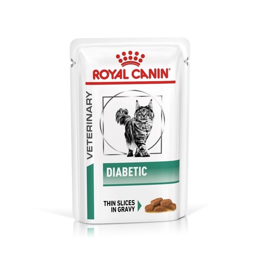 Een individueel zakje Royal Canin Veterinary Diabetic kattenvoer.