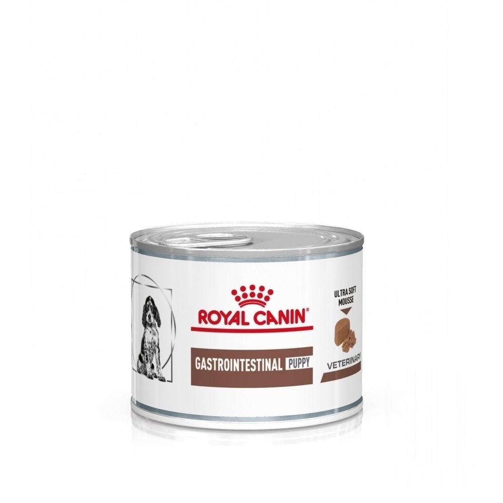Eén blik ROYAL CANIN Veterinary Puppy Gastrointestinal met hondenafbeelding.