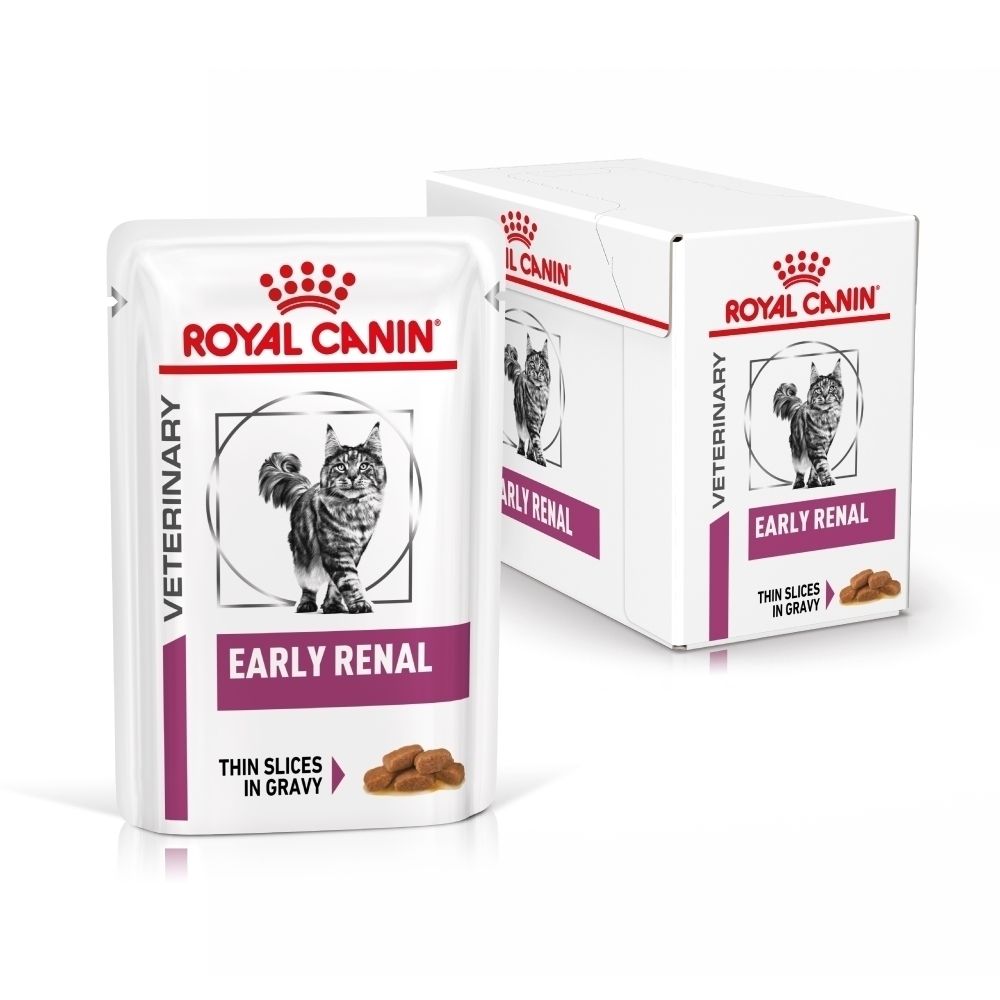 Twee zakjes Royal Canin Early Renal kattenvoer en een doos.