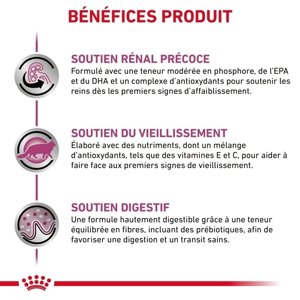 Un sachet ROYAL CANIN Veterinary Feline Early Renal à côté d'une boîte. Montre l'image produit et des croquettes.