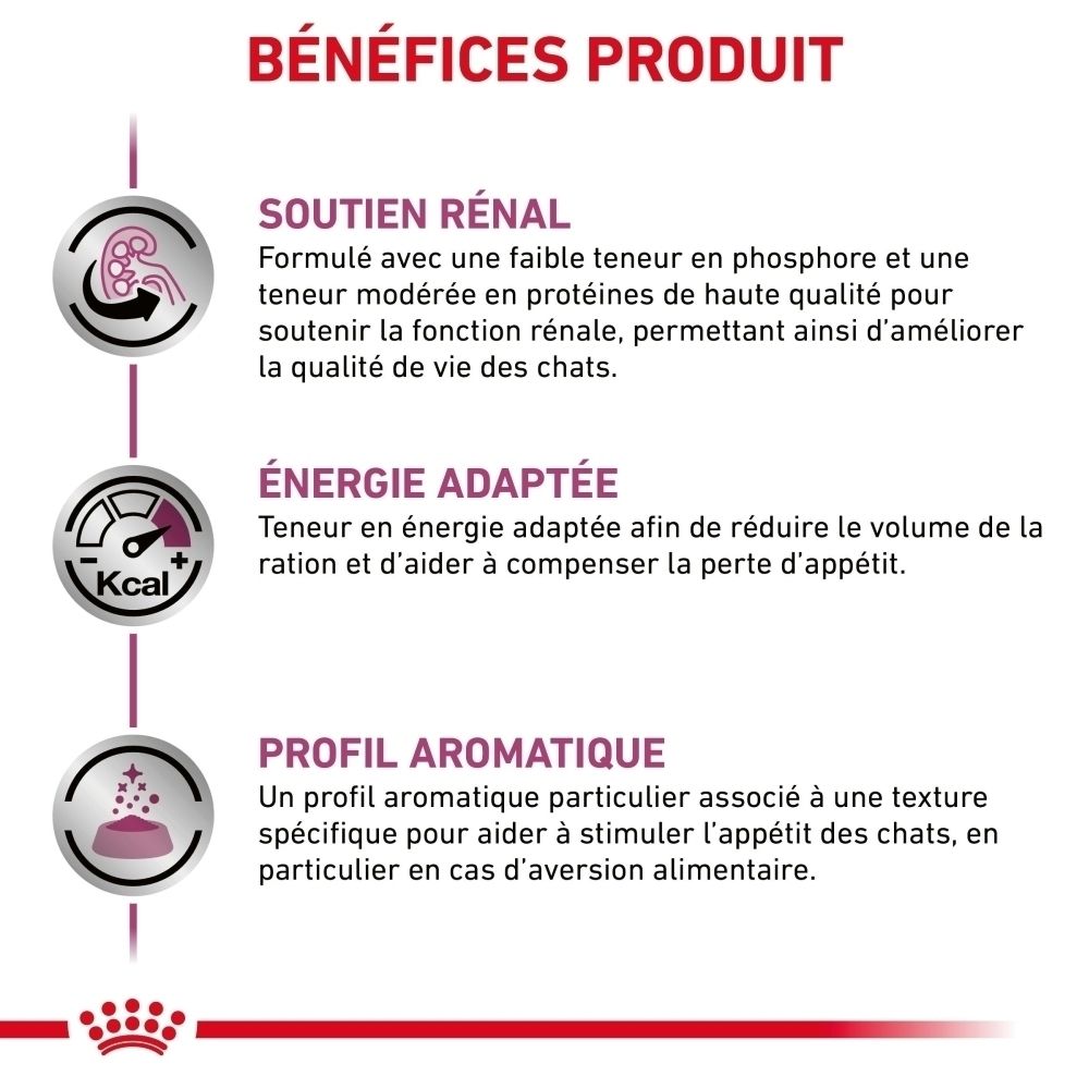 Nourriture vétérinaire Royal Canin Renal pour chats, sachet de 85g.